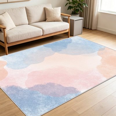 Tapis 1 pièce rose et bleu, élégant tapis décoratif polyvalent, facile à nettoyer et à entretenir, pièce de mobilier idéale pour la chambre à coucher, le salon, le couloir, le vestibule, le dortoir et le bureau afin de rafraîchir l'ambiance intérieure de votre maison