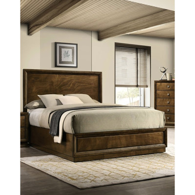 Cadre de lit de chambre à coucher en noyer, conception transitionnelle, bois d'hévéa massif, placage, lit en bois d'ingénierie, cadre de lit en bois d'hévéa, tête de lit haute, bois, meubles