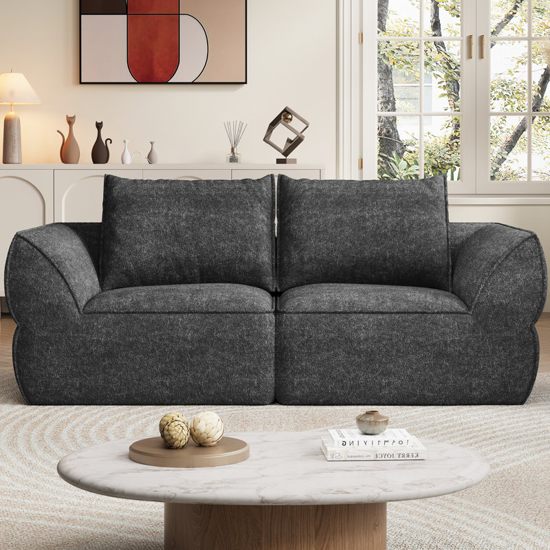 Canapé Boneless de 76,4 po en forme de nuage, canapé à assise profonde avec coussins, canapé moderne sans rembourrage confortable, 1 pièce pour salon, chambre à coucher, appartement, housse amovible, sans assemblage requis, graphite
