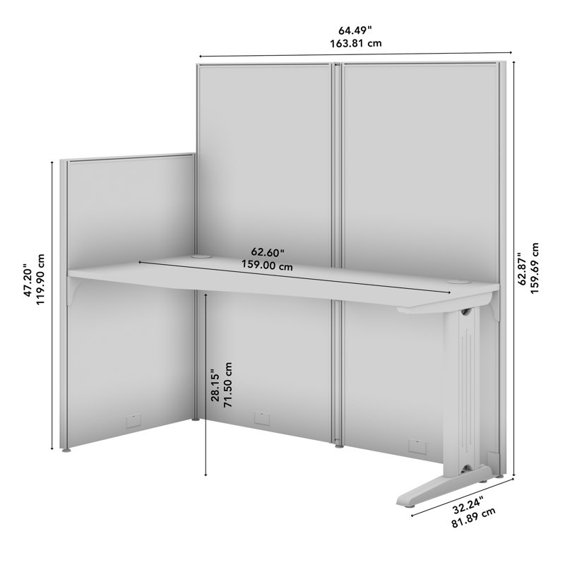 Office In An Hour L-Shaped 1 Person Cubicle with Cable Management, Pure White