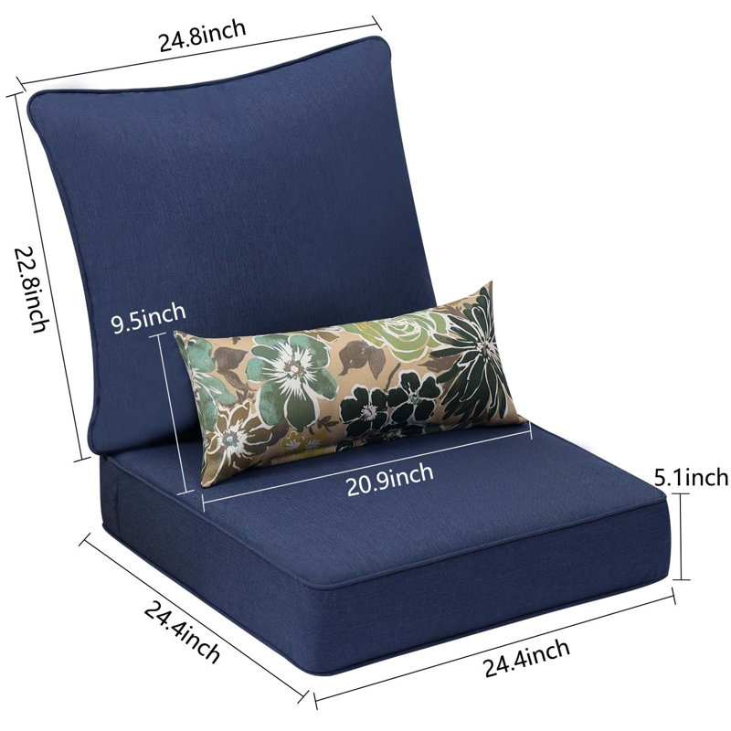 Coussin de siège et de dossier extérieur Lucy (ensemble de 2 sièges, 2 dossiers, 2 coussins), Bleu Chambry
