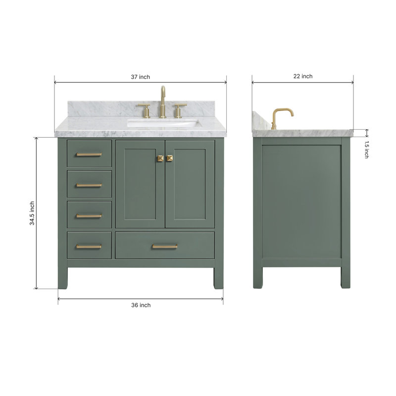 Cambridge 37'' W Single Vanity, Carrara Marble, Vintage Green, Rectangular