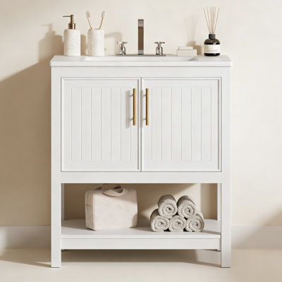 30-Inch Bathroom Vanity with Ceramic Sink and Versatile Storage - Ideal for Small Bathrooms