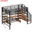 Lit mezzanine double en métal avec escalier, table et tablettes