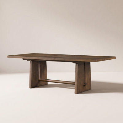 Granit  78-96" Extendable Oak Trestle Wood Dining Table with Solid Wood Base