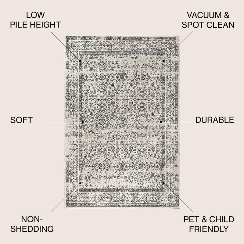 Tapis gris / noir Attie Filigree, Rectangulaire 3 pi x 5 pi