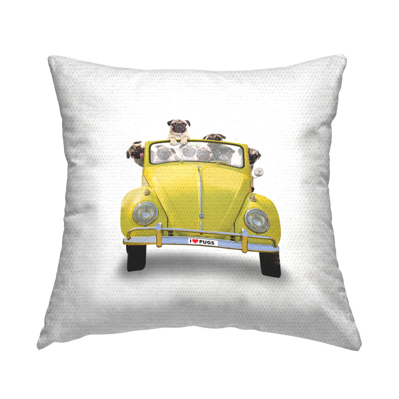 Coussin extérieur I Love Pugs Antique Car par John Hovenstine