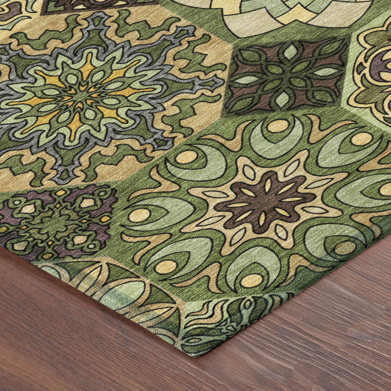 Machine Washable Indoor/Outdoor Chantille ACN2729 Americana Rug, 8' x 10', Green