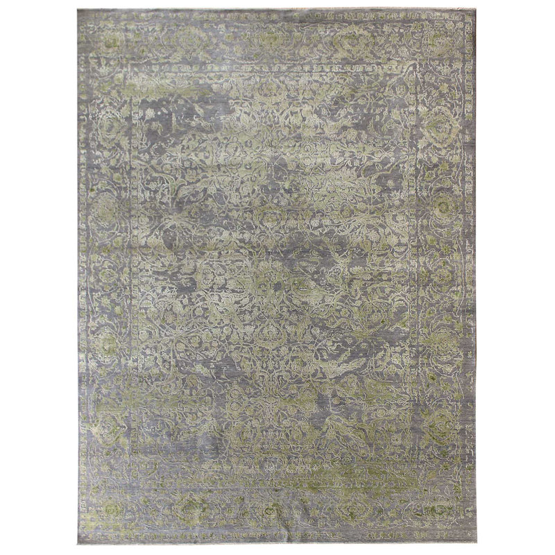 Arabesque Oriental Area Rug in Gray/Silver/Lime, Rectangle 12'1" x 15'