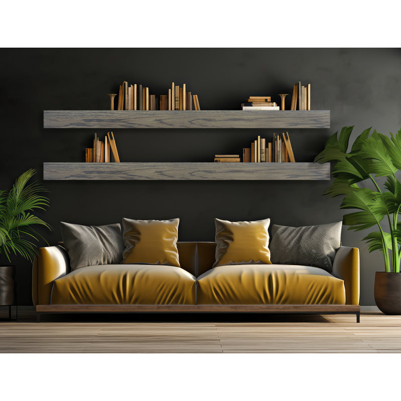 2 Piece Oak Floating Shelf, 5" H x 70" W x 6" D