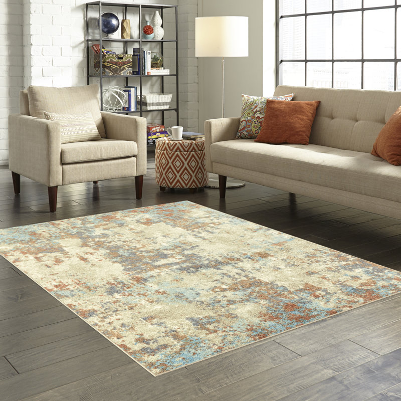 Tapis touffeté ivoire / brun, Rectangle 5 pi x 7 pi