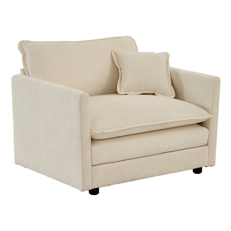 Chaises d'appoint hautes en chenille (2), beige, structure en bois, coussins moelleux pour un salon relaxant (paire), structure en bois massif, sièges latéraux confortables avec coussin