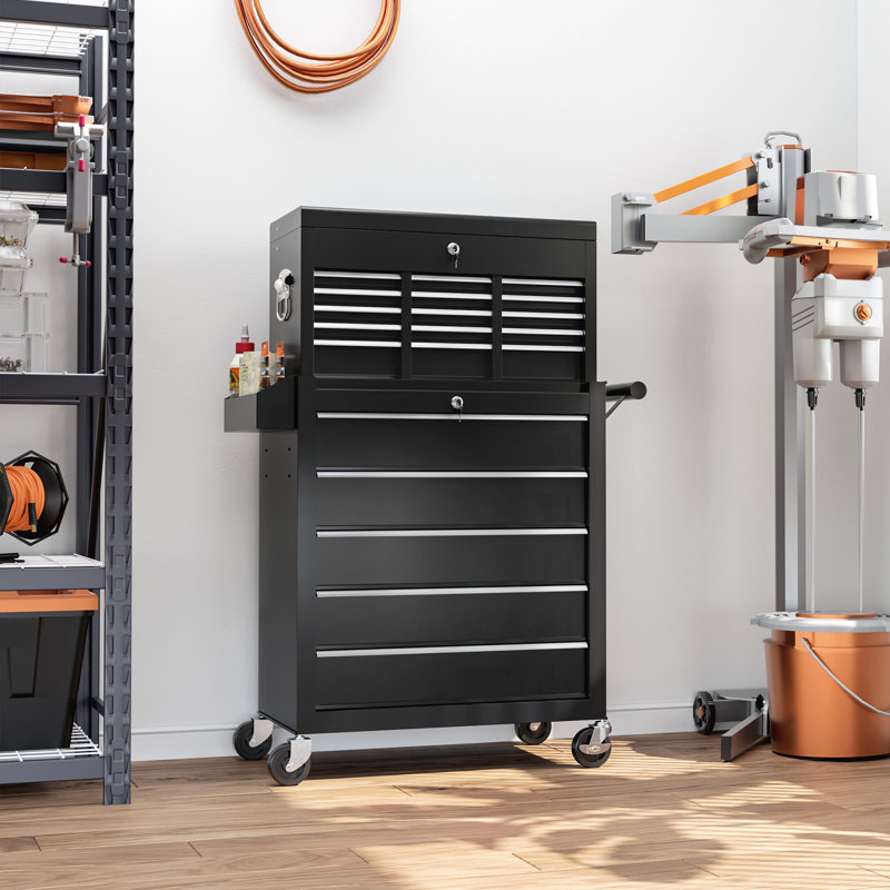  Rolling Tool Chest Lockable Roller Cabinet with with 14 Drawers Black, Black