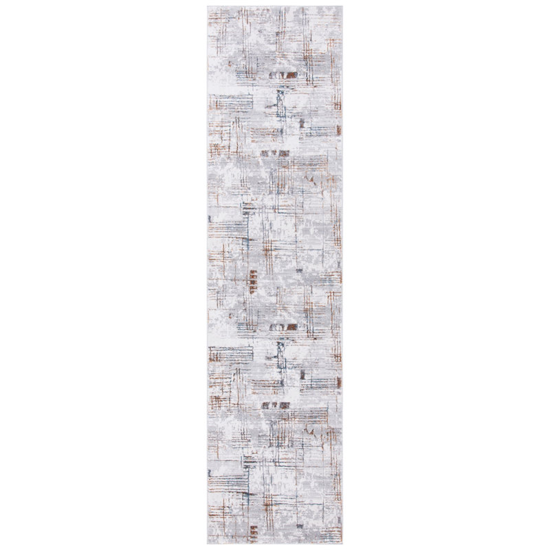 Tapis abstrait gris / ivoire, Tapis de couloir 2 pi 2 po x 9 pi