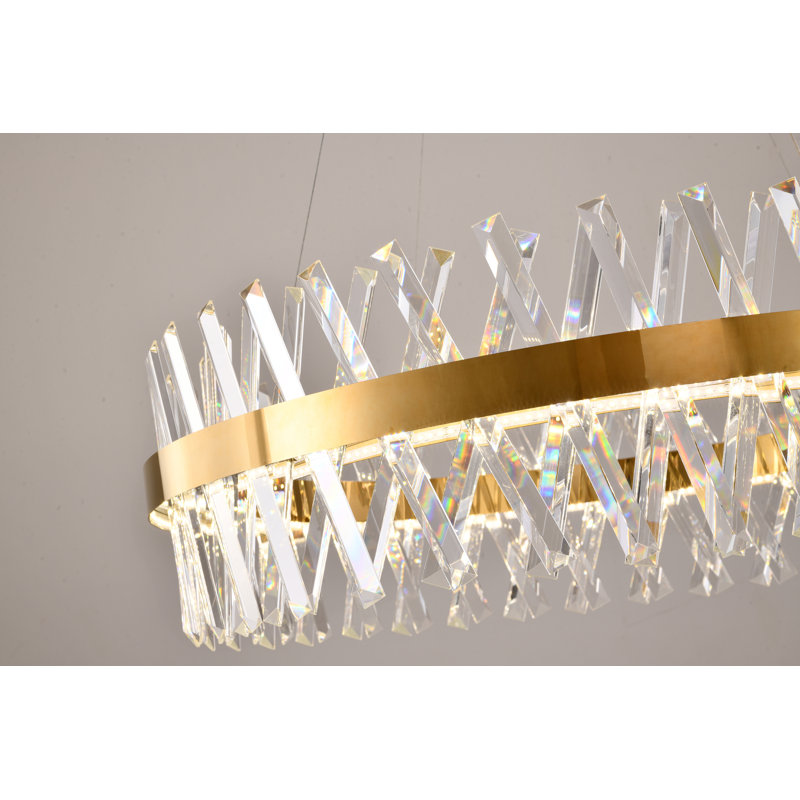 Modern 1 Light LED Crystal Oval Chandelier, 10" H x 32" W x 32" D, Gold