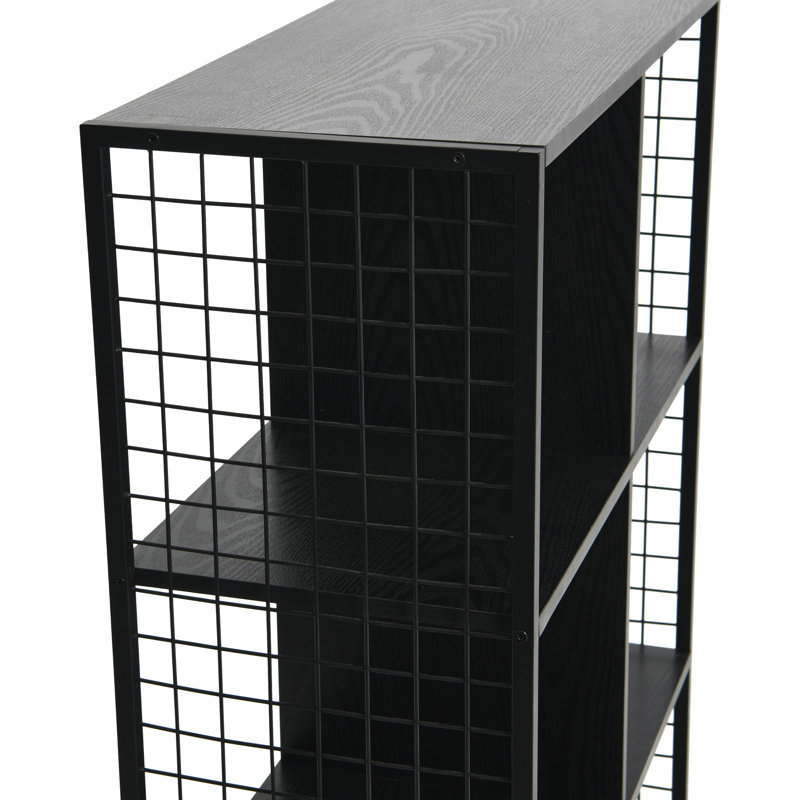 Black Oak & Iron Six Cube Wall Shelf, Black Oak
