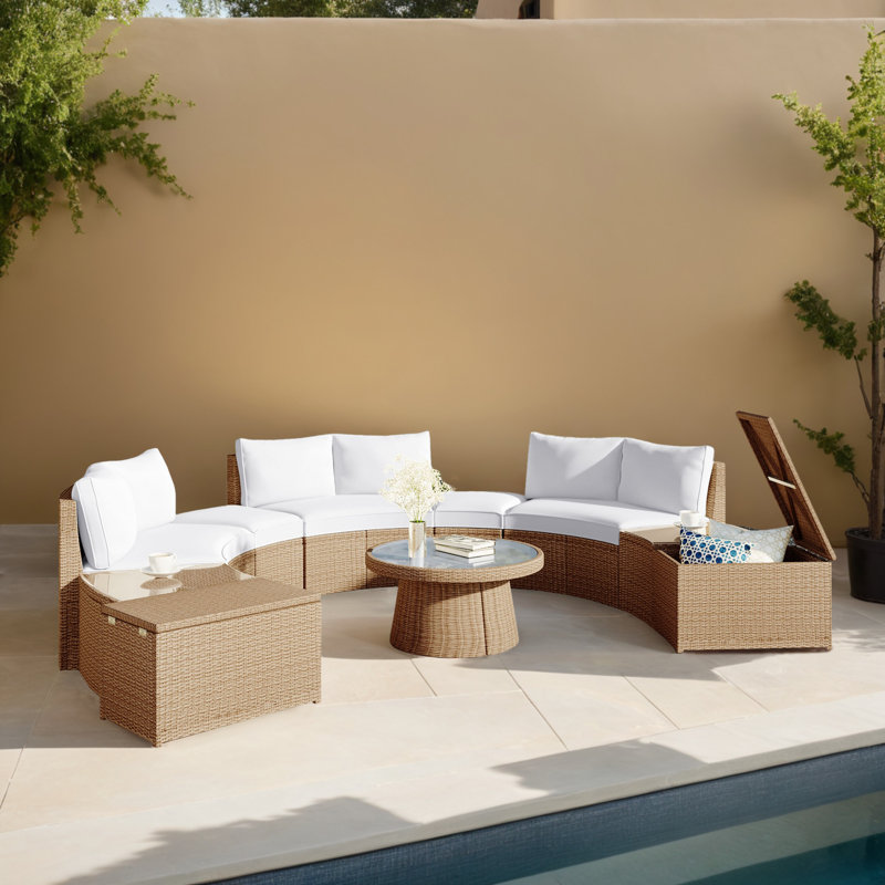 Ensemble de canapé modulaire d'extérieur en rotin 10 pièces 10 pièces, ensemble de conversation en osier PE, Blanc, Brun