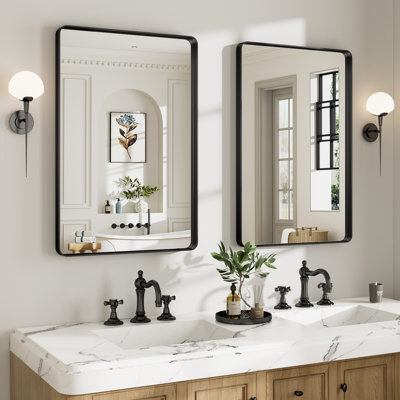 Miroir avec cadre en verre trempé HD et alliage d'aluminium, miroir de salle de bain mural French Cleat (ensemble de 2)