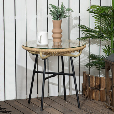 Round Glass Iron Outdoor Side Table - 50 cm W 50 cm D