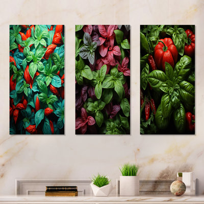 Herbs Basil Vibrance I - Herbs Canvas Art Print Set Of 3