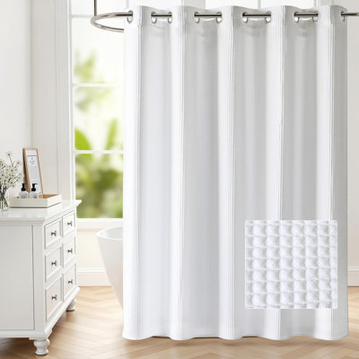 Rideau de douche gaufré sans crochets avec doublure encliquetable, rideau de douche en mélange de coton pour salle de bain, qualité hôtel, blanc, l 71 x L 74