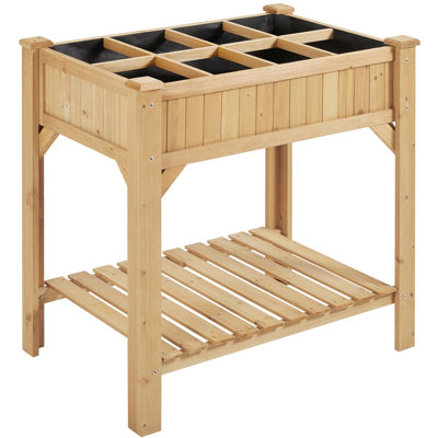 Toliver 8-Pocket Wood Elevated Garden Planter with Fabric Liner