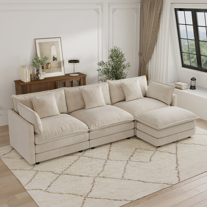 Sectionals, L Shape Sofa, Chenille Sofa, For Living Room, Coffee Chenille, 33" H x 111.4" W x 57" D