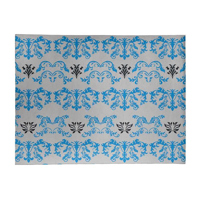 Tapis damassé argent / bleu, Rectangle 8 pi x 10 pi