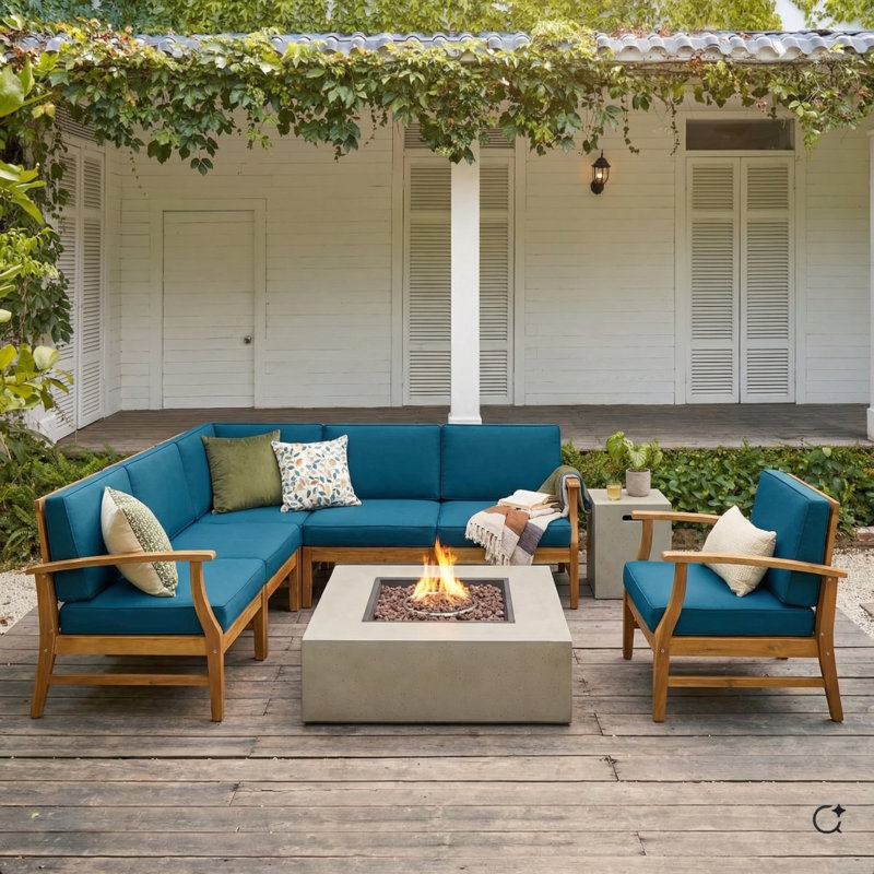Ivanka 6 - Person Modular Patio Conversation Set with Cushions, Blue