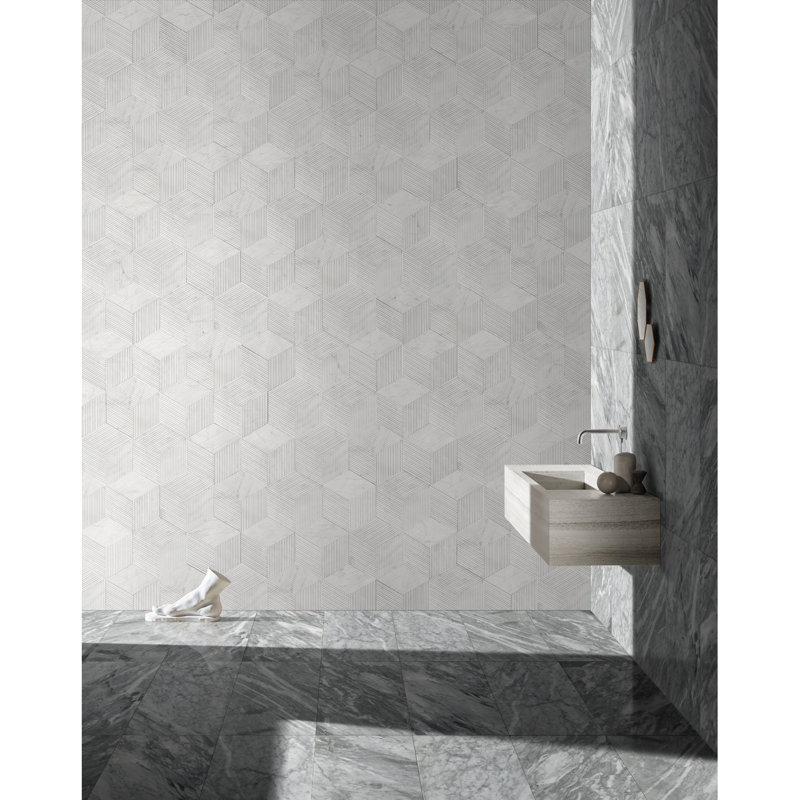 Carreau de marbre hexagonal, marbre blanc, marbre naturel, pour mur, fini texturé ol, marbre cannelé 3D, pierre naturelle, marbre véritable, marbre véritable, 1 boîte de 12 pièces