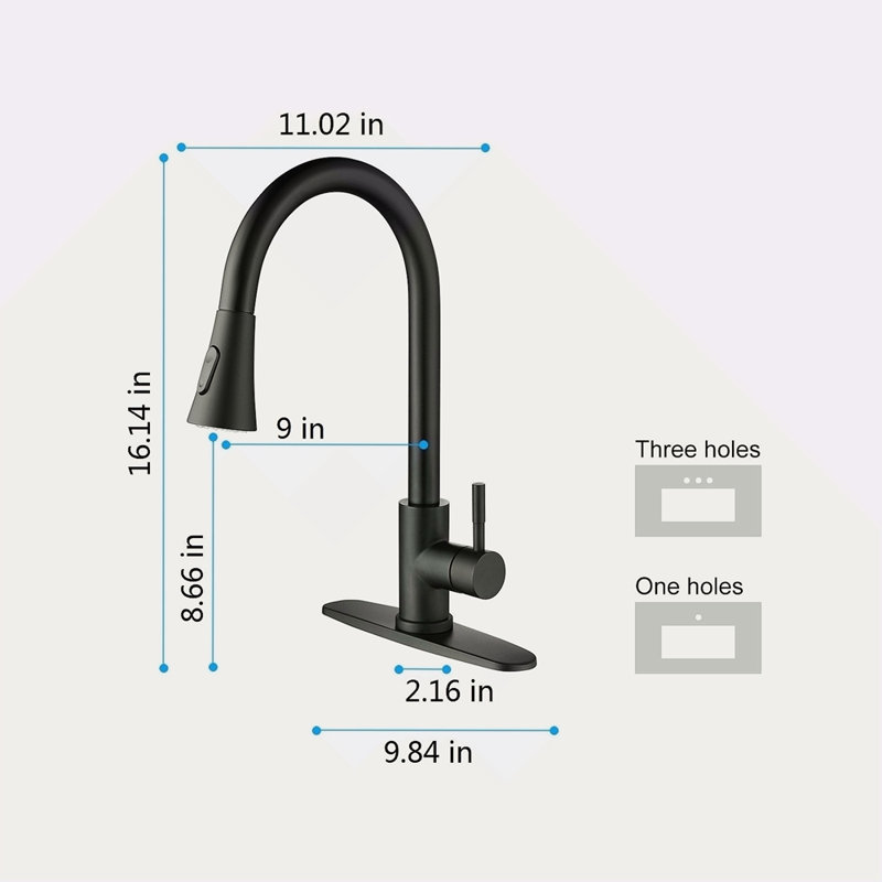 Robinet de cuisine avec douchette extractible, Noir mat