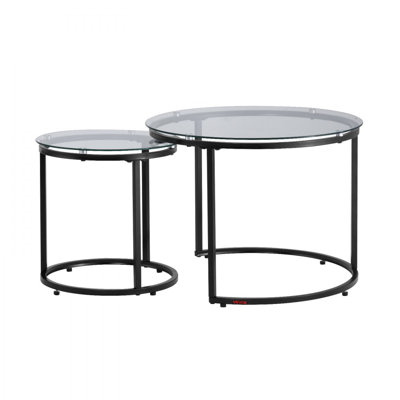 Ensemble de 2 tables basses gigognes, tables basses rondes de 23,6 po, tables gigognes en verre pour petite place, tables de bout modernes avec structure en métal, pour salon, chambre à coucher, balcon, bureau