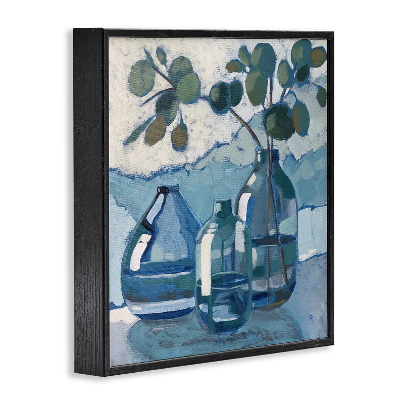 " Soothing Eucalyptus Ikebana Vases " Oil Painting, 17" H x 17" W x 1.5" D, Midnight Black Framed Giclee