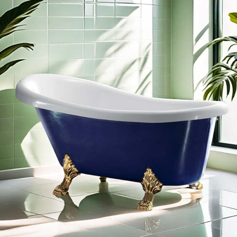 Baignoire en acrylique simple et moderne, Bleu/blanc/or