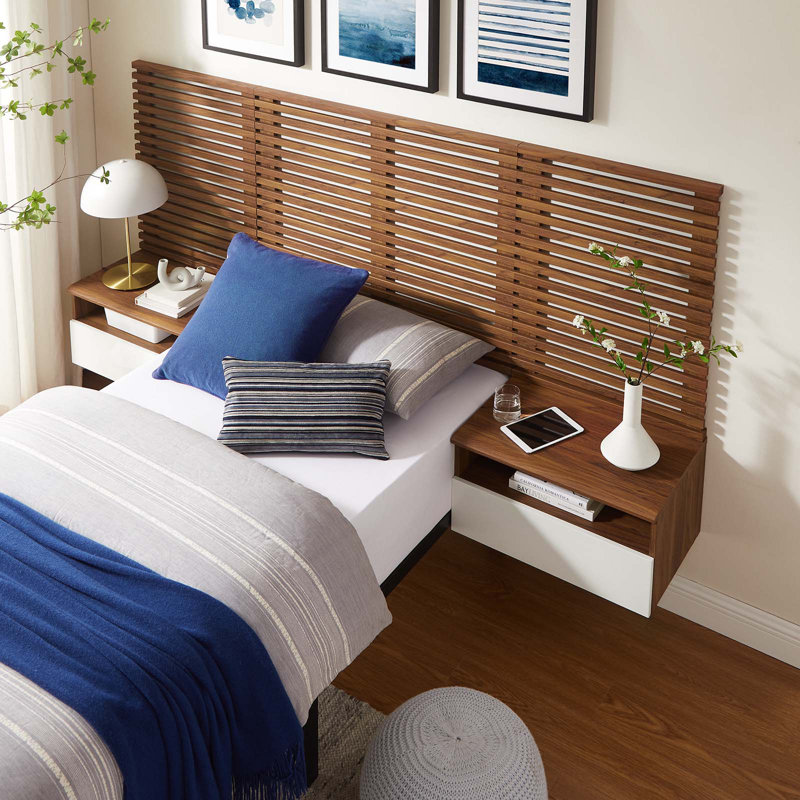 Modway Render Wall Mount Twin Headboard and Modern Nightstands