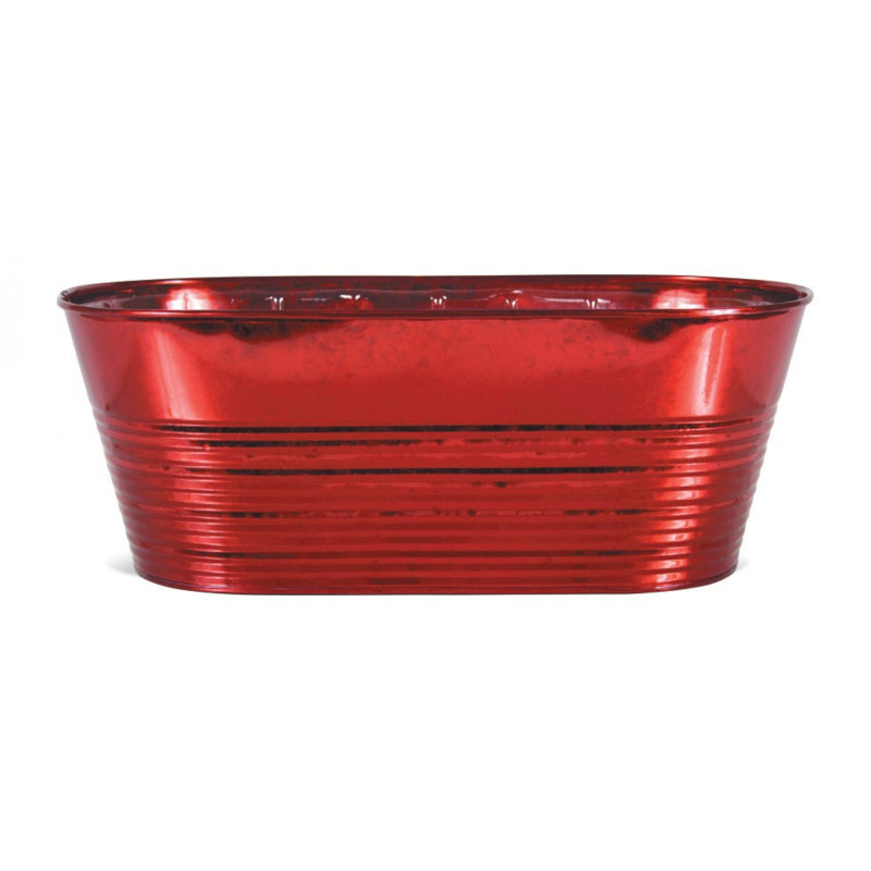 Red Ribbed Metal Rectangular Planter for Porch