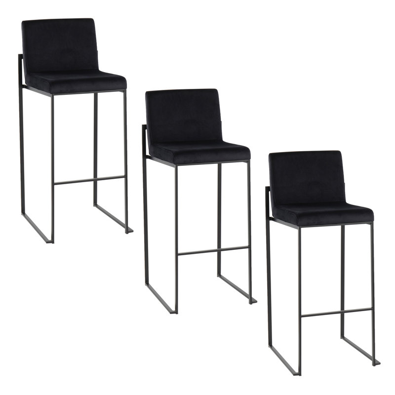 Tabouret de bar et de comptoir à dossier haut Brieon (ensemble de 3), Velours noir / noir