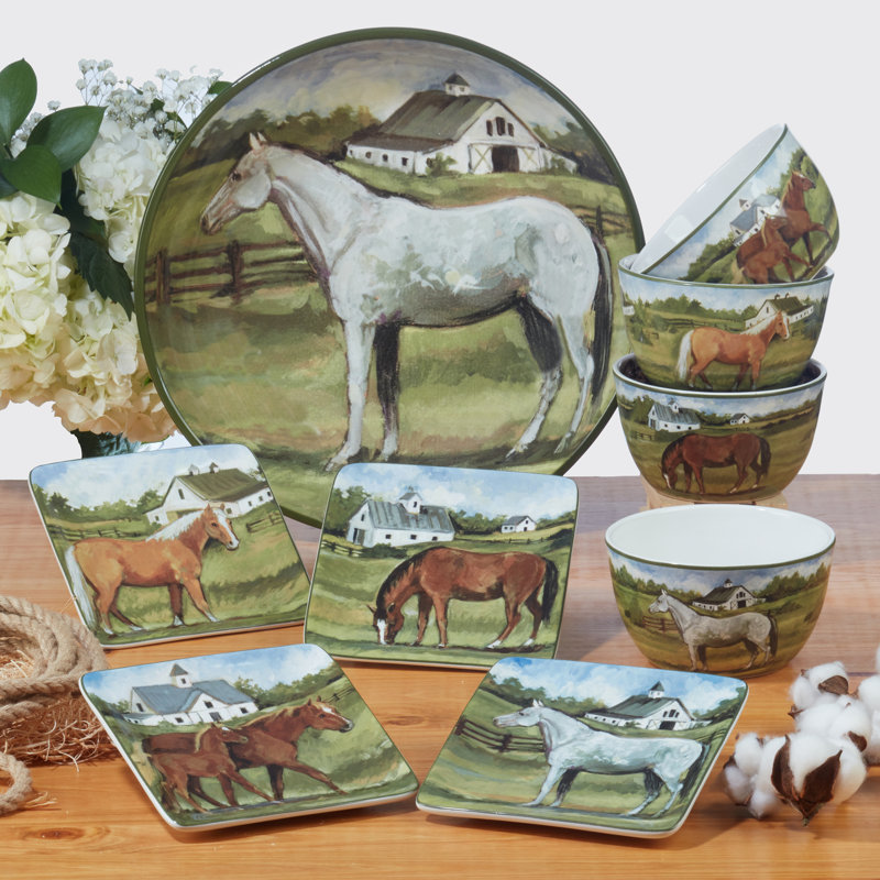 York Stables Ceramic Horse Design Salad Plates, Set of 4