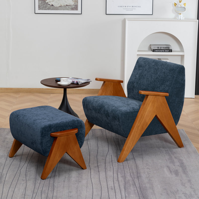 Upholstered Armchair with Footstool, 1, Blue