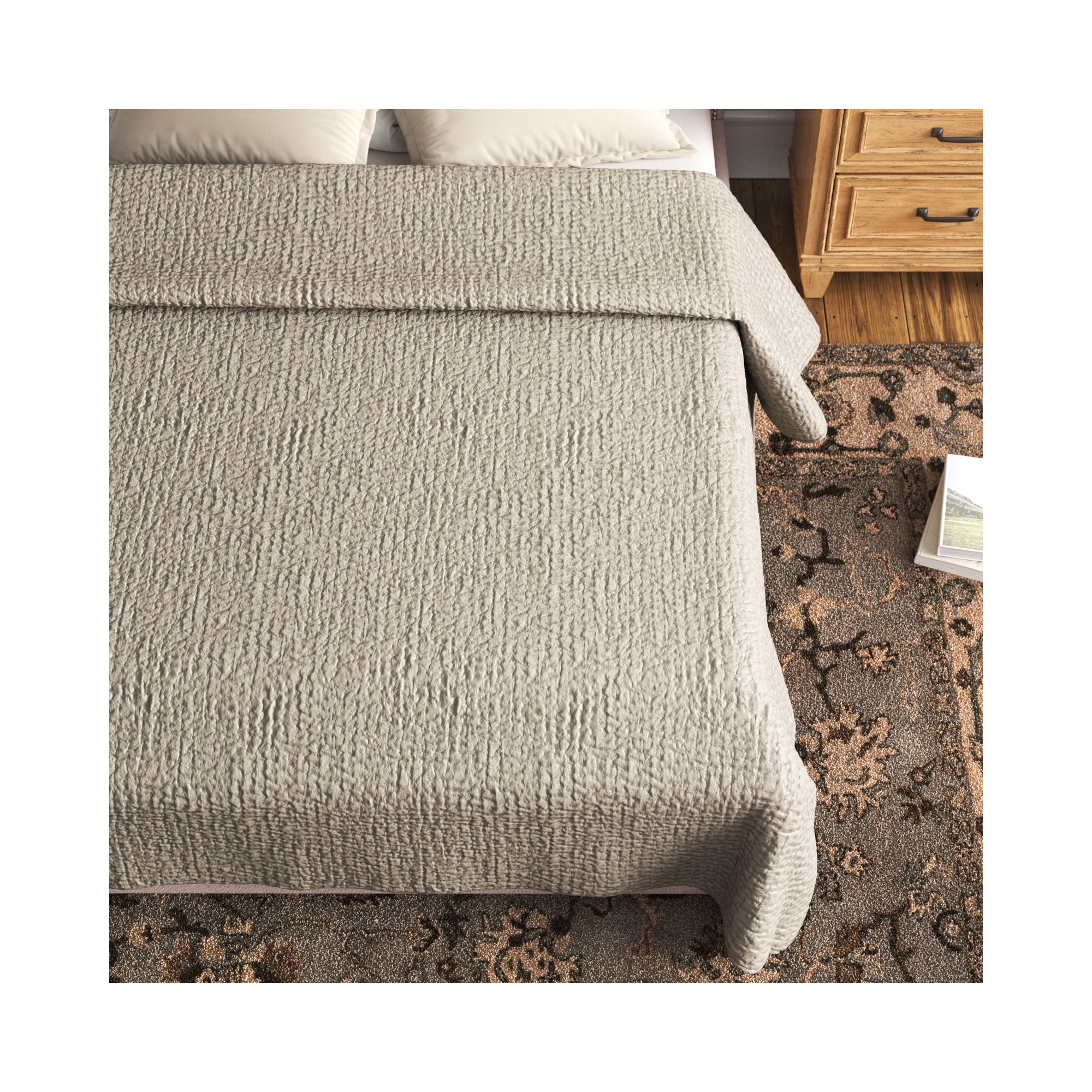 Tasmin Velvet Quilt, Pebble Beige, King Quilt