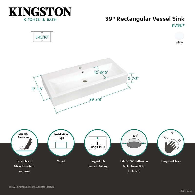 Évier vasque rectangulaire 39 po Kingston