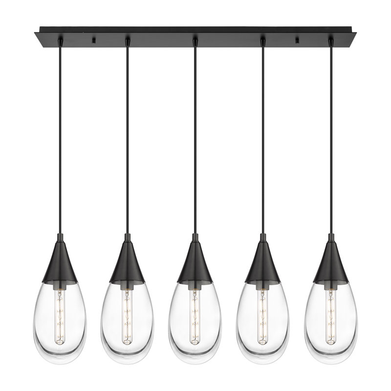 Luminaire suspendu grappe à 5 lumières Rameriz, Transparent, Noir mat