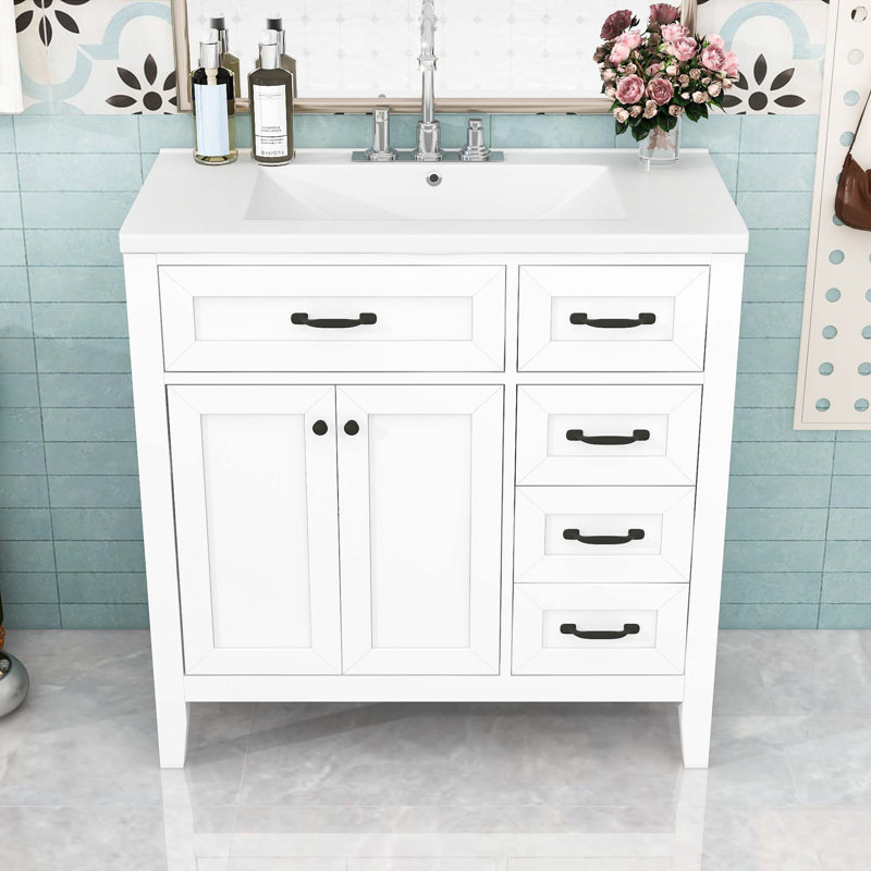 Bathroom Vanity with Sink Combo and Drawers, White