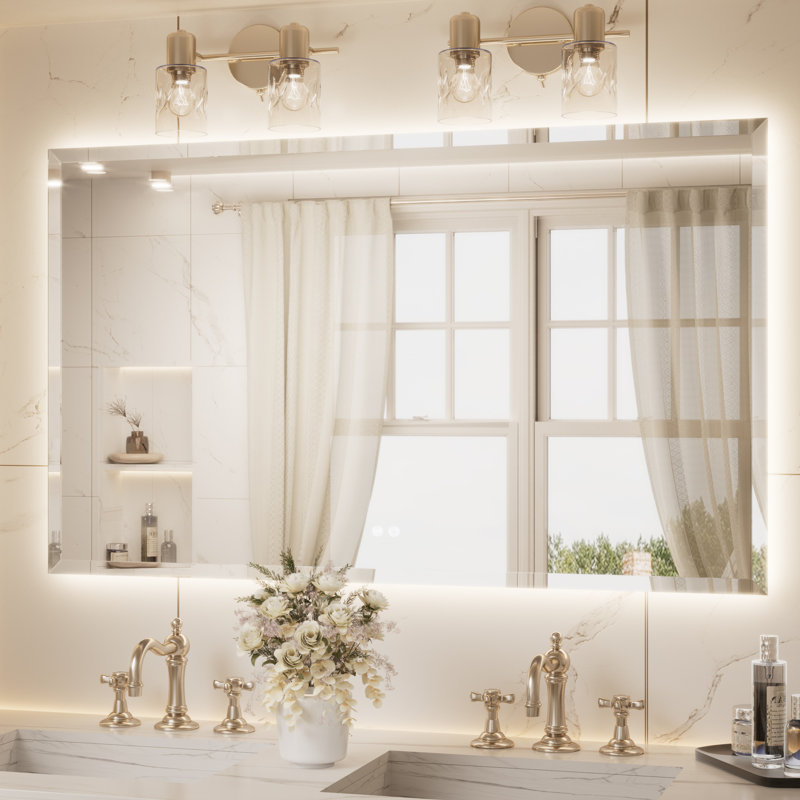 Miroir de salle de bain biseauté à rétroéclairage DEL, 36 po x 60 po