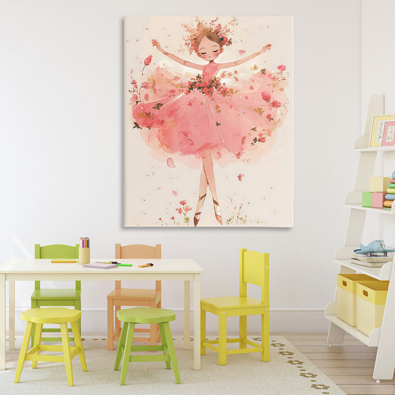 Toile de ballerine rose avec motif floral, design Creative Studio, H 48 po x l 36 po