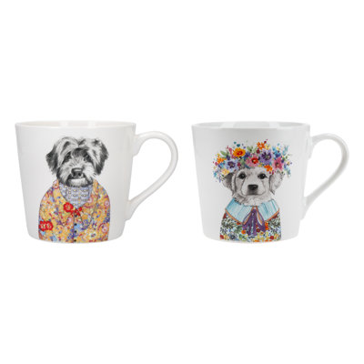 Mikasa TipperleyHill Fine China Mug Set, Set of 2 Cockapoo Dog Print Mugs, Ideal for Coffee or Tea, 380ml