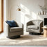 Fauteuil demi-tonneau pivotant en mélange de coton kaki avec base en bois massif Applewold