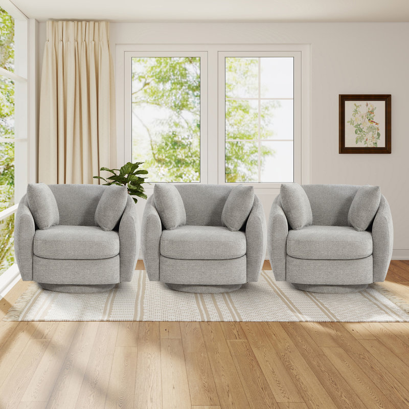 Fauteuil d'appoint pivotant moderne de 38 po de large avec rangement sous le siège et 2 coussins amovibles (ensemble de 3)
