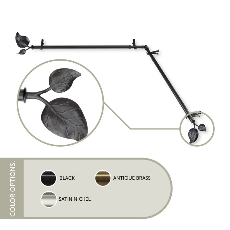 Tringle à rideaux simple pour fenêtre de coin 0,75 po Bertold, Noir, 48 po à 84 po