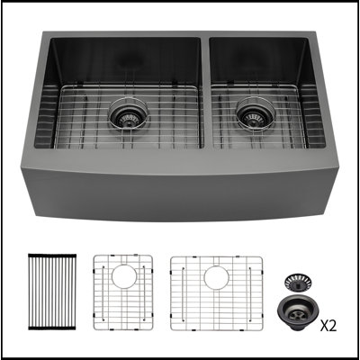 Évier de cuisine à double cuve en acier inoxydable à double cuve (60/40) - 36 po x 21 po x 10 po en acier inoxydable à tablier frontal avec cuve profonde de 10 po